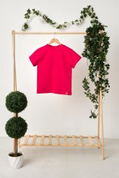 Fuşya Kız Çocuk Kısa Kollu Bisiklet Yaka Terletmez, Yumuşak Rahat %100 Pamuklu Penye T-Shirt - 4