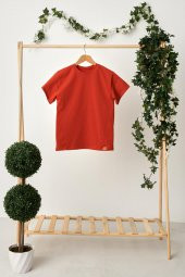 Kiremit Kız Çocuk Kısa Kollu Bisiklet Yaka Terletmez, Yumuşak Rahat %100 Pamuklu Penye T-Shirt - 4
