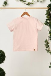 Pudra Kız Çocuk Kısa Kollu Bisiklet Yaka Terletmez, Yumuşak Rahat %100 Pamuklu Penye T-Shirt - 1