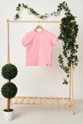 Pembe Kız Çocuk Kısa Kollu Bisiklet Yaka Terletmez, Yumuşak Rahat %100 Pamuklu Penye T-Shirt - 1