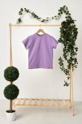 Lila Kız Çocuk Kısa Kollu Bisiklet Yaka Terletmez, Yumuşak Rahat %100 Pamuklu Penye T-Shirt - 4