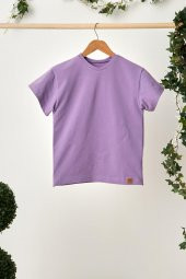 Lila Erkek Çocuk Kısa Kollu Bisiklet Yaka Terletmez, Yumuşak Rahat %100 Pamuklu Penye T-Shirt - 1