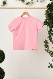 Pembe Kız Çocuk Kısa Kollu Bisiklet Yaka Terletmez, Yumuşak Rahat %100 Pamuklu Penye T-Shirt - 2