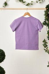 Lila Erkek Çocuk Kısa Kollu Bisiklet Yaka Terletmez, Yumuşak Rahat %100 Pamuklu Penye T-Shirt - 2