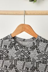 Gri Kız Çocuk Kısa Kollu Desenli Bisiklet Yaka Terletmez, Yumuşak Rahat %100 Pamuklu Penye T-Shirt - 3