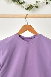 Lila Erkek Çocuk Kısa Kollu Bisiklet Yaka Terletmez, Yumuşak Rahat %100 Pamuklu Penye T-Shirt - 3