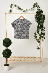 Gri Kız Çocuk Kısa Kollu Desenli Bisiklet Yaka Terletmez, Yumuşak Rahat %100 Pamuklu Penye T-Shirt - 4