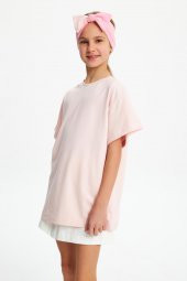 Pudra Kız Çocuk Kısa Kollu Bisiklet Yaka Terletmez, Yumuşak Rahat %100 Pamuklu Penye T-Shirt - 8