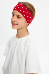 Kırmızı puantiyeli-Beyaz Kız %100 Pamuklu Penye T-Shirt Bandana 2^li Takım -Spor Rahat BEST OF Koleksiyon 3 - 3