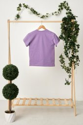 Lila Erkek Çocuk Kısa Kollu Bisiklet Yaka Terletmez, Yumuşak Rahat %100 Pamuklu Penye T-Shirt - 5