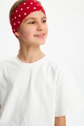 Kırmızı puantiyeli-Beyaz Kız %100 Pamuklu Penye T-Shirt Bandana 2^li Takım -Spor Rahat BEST OF Koleksiyon 3 - 4