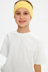 Sarı-Beyaz Kız %100 Pamuklu Penye T-Shirt Bandana 2^li Takım -Spor Rahat BEST OF Koleksiyon 3 - 2