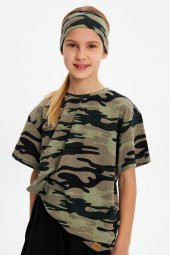 Kamuflaj-Kamuflaj Kız %100 Pamuklu Penye T-Shirt Bandana 2^li Takım -Spor Rahat BEST OF Koleksiyon 5 - 1