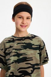 Siyah-Kamuflaj Kız %100 Pamuklu Penye T-Shirt Bandana 2^li Takım -Spor Rahat BEST OF Koleksiyon 5 - 1