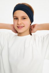 Lacivert-Beyaz Kız %100 Pamuklu Penye T-Shirt Bandana 2^li Takım -Spor Rahat BEST OF Koleksiyon 3 - 4