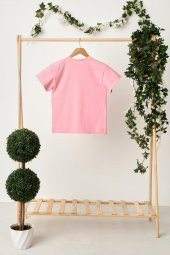 Pembe Kız Çocuk Kısa Kollu Bisiklet Yaka Terletmez, Yumuşak Rahat %100 Pamuklu Penye T-Shirt - 4