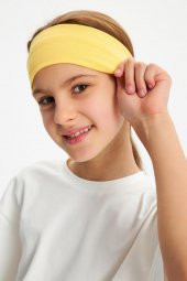 Sarı-Beyaz Kız %100 Pamuklu Penye T-Shirt Bandana 2^li Takım -Spor Rahat BEST OF Koleksiyon 3 - 5