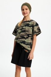 Haki-Kamuflaj Kız %100 Pamuklu Penye T-shirt Bandana 2^li Takım -spor Rahat Best Of Koleksiyon 5 - 5