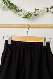 Siyah Kız Çocuk Beli Lastikli Cepli Yumuşak Rahat Hafif %100 Pamuklu Penye Şort - 3