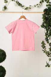 Pembe Kız Çocuk Kısa Kollu Bisiklet Yaka Terletmez, Yumuşak Rahat %100 Pamuklu Penye T-Shirt - 5
