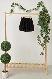 Siyah Kız Çocuk Beli Lastikli Cepli Yumuşak Rahat Hafif %100 Pamuklu Penye Şort - 4