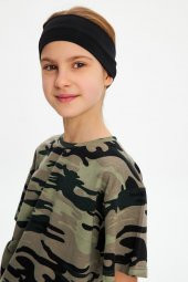 Siyah-Kamuflaj Kız %100 Pamuklu Penye T-Shirt Bandana 2^li Takım -Spor Rahat BEST OF Koleksiyon 5 - 3