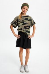 Siyah Kız Çocuk Beli Lastikli Cepli Yumuşak Rahat Hafif %100 Pamuklu Penye Şort - 8