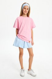 Pembe Kız Çocuk Kısa Kollu Bisiklet Yaka Terletmez, Yumuşak Rahat %100 Pamuklu Penye T-Shirt - 6