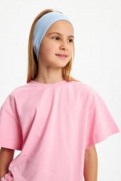 Pembe Kız Çocuk Kısa Kollu Bisiklet Yaka Terletmez, Yumuşak Rahat %100 Pamuklu Penye T-Shirt - 8