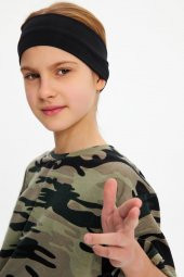 Siyah-Kamuflaj Kız %100 Pamuklu Penye T-Shirt Bandana 2^li Takım -Spor Rahat BEST OF Koleksiyon 5 - 4