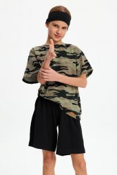 Siyah-Kamuflaj Kız %100 Pamuklu Penye T-Shirt Bandana 2^li Takım -Spor Rahat BEST OF Koleksiyon 5 - 5