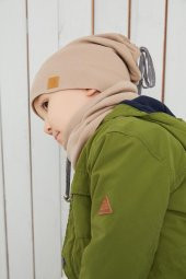 Sütlü Kahve Erkek Bebek Çocuk İp Detaylı Şapka Bere Boyunluk Takım Rahat %100 Pamuklu Kaşkorse - 4