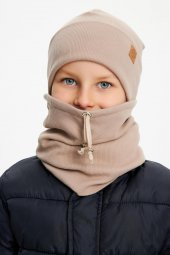 Sütlü Kahve Erkek Bebek Çocuk Trend Style Şapka Bere Boyunluk Takım Rahat %100 Pamuklu Kaşkorse - 1
