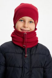 Bordo Erkek Bebek Çocuk Trend Style Şapka Bere Boyunluk Takım Rahat %100 Pamuklu Kaşkorse - 1