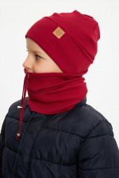 Bordo Erkek Bebek Çocuk Trend Style Şapka Bere Boyunluk Takım Rahat %100 Pamuklu Kaşkorse - 2