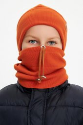 Kiremit Erkek Bebek Çocuk Trend Style Şapka Bere Boyunluk Takım Rahat %100 Pamuklu Kaşkorse - 1