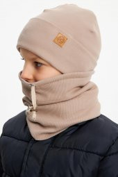 Sütlü Kahve Erkek Bebek Çocuk Trend Style Şapka Bere Boyunluk Takım Rahat %100 Pamuklu Kaşkorse - 2