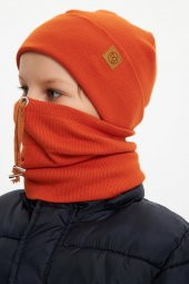 Kiremit Erkek Bebek Çocuk Trend Style Şapka Bere Boyunluk Takım Rahat %100 Pamuklu Kaşkorse - 2