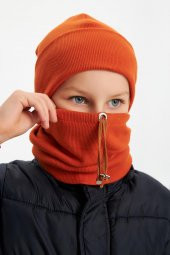 Kiremit Erkek Bebek Çocuk Trend Style Şapka Bere Boyunluk Takım Rahat %100 Pamuklu Kaşkorse - 3