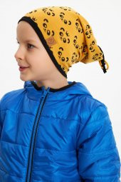 Hardal Erkek Çocuk Panda Desenli Bere Boyunluk Set yumuşak çift katlı %100 doğal pamuklu penye - 5
