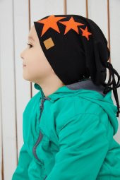 Siyah Turuncu Erkek Çocuk Bebek Şapka Bere yumuşak çift katlı spor %100 doğal pamuklu penye - 1
