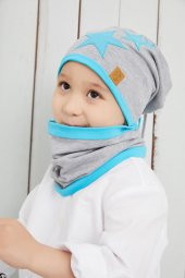 Babygiz Gri Mavi  Fanatik Bere Boyunluk Takım Yumuşak Çift Katlı Spor %100 Doğal Pamuklu Penye - 3