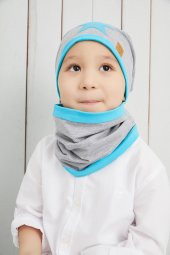 Babygiz Gri Mavi  Fanatik Bere Boyunluk Takım Yumuşak Çift Katlı Spor %100 Doğal Pamuklu Penye - 5