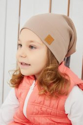 Kız Bebek Çocuk Kahverengi İpli Şapka Bere Boyunluk Takım Rahat %100 Pamuklu Kaşkorse Yerli Üretim - 7