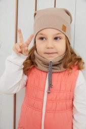 Kız Bebek Çocuk Kahverengi İpli Şapka Bere Boyunluk Takım Rahat %100 Pamuklu Kaşkorse Yerli Üretim - 8