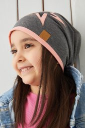 Babygiz Pudra Gri Çocuk Bebek Bere Boyunluk Set Yumuşak %100 Pamuklu Penye Yıldız Seri - 5