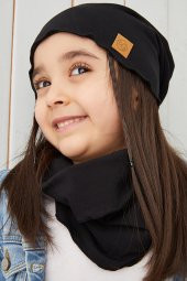 Babygiz Siyah Kız Çocuk Bebek Bere Boyunluk Set Yumuşak %100 Pamuklu Penye Trend Seri thumbnail 1