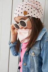 Babygiz pudra Siyah Kız Çocuk Bebek Bere Boyunluk Set Yumuşak %100 Pamuklu Penye Trend Seri - 1