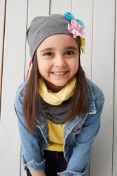 Babygiz %100 Pamuklu Doğal Yumuşak Çift Katlı Penye Füme Çiçekli Kız Çocuk Bebek Bere Boyunluk Set - 3
