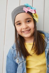 Babygiz %100 Pamuklu Doğal Yumuşak Çift Katlı Penye Füme Çiçekli Kız Çocuk Bebek Bere Boyunluk Set - 5